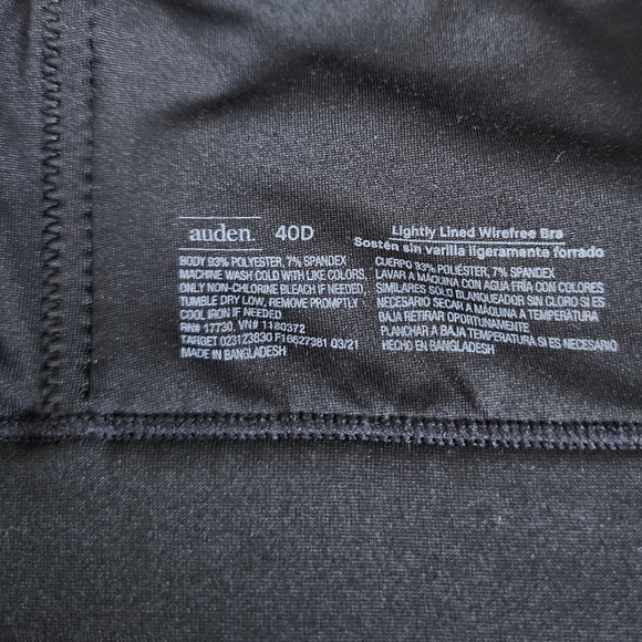 AUDEN Womens Black Lightly Lined Wireless Bra - Size 40D - Picture 5 of 5